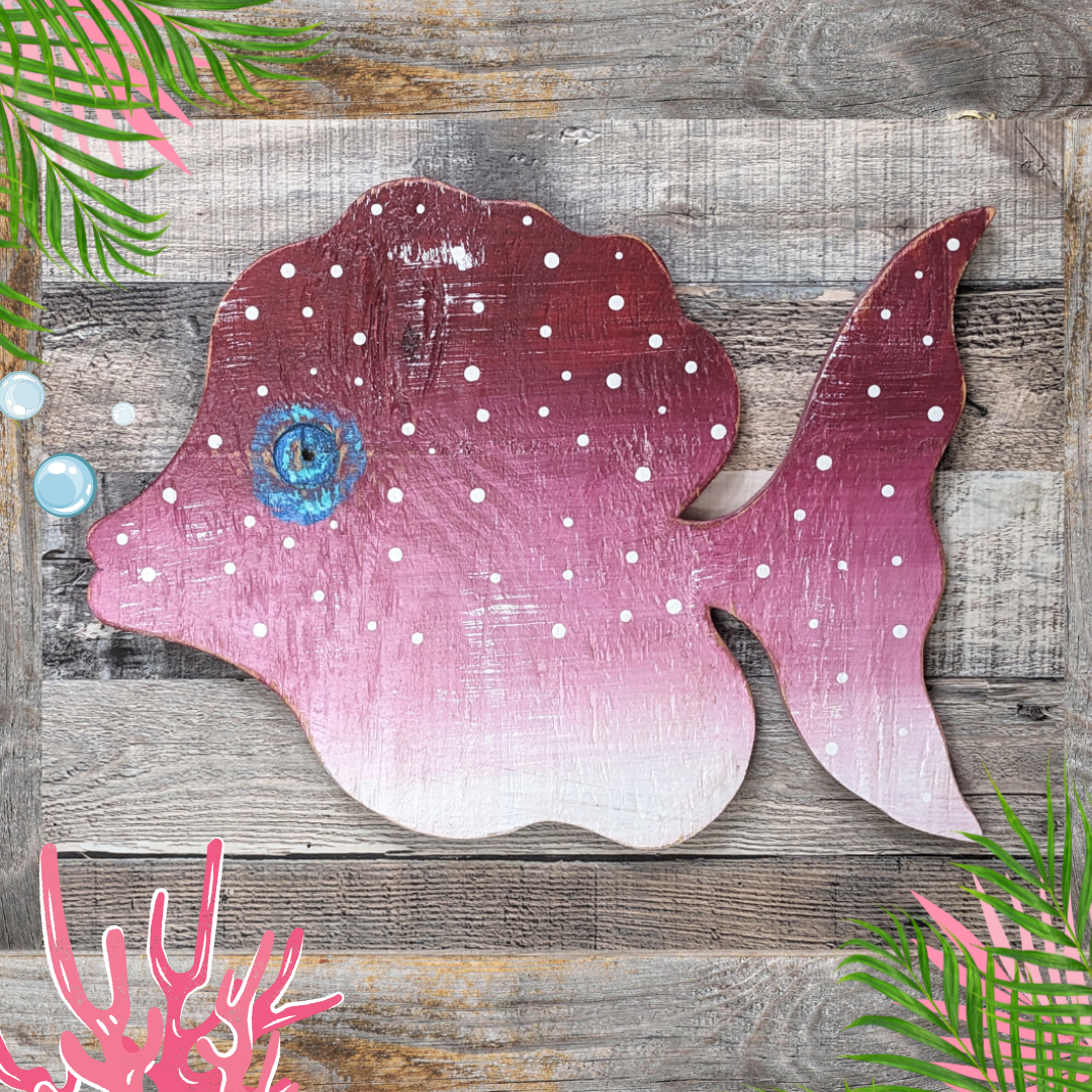 Coastal Art for Beach House Fish Decor Gift Idea Bright Tropical Fish Decor Wooden Angelfish Wall Hanging Whimsical Nautical Nursery