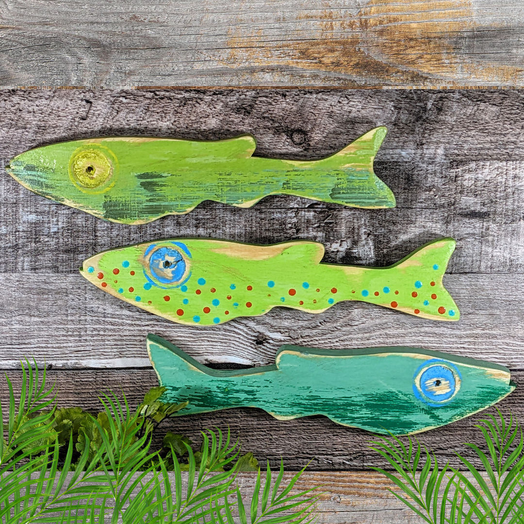 Tropical Ocean Greens Focused Nautical Nursery Whimsical School Of Fish Minnow Wall Decor Beach Lover Themed Gift Idea Wooden Fish Accent