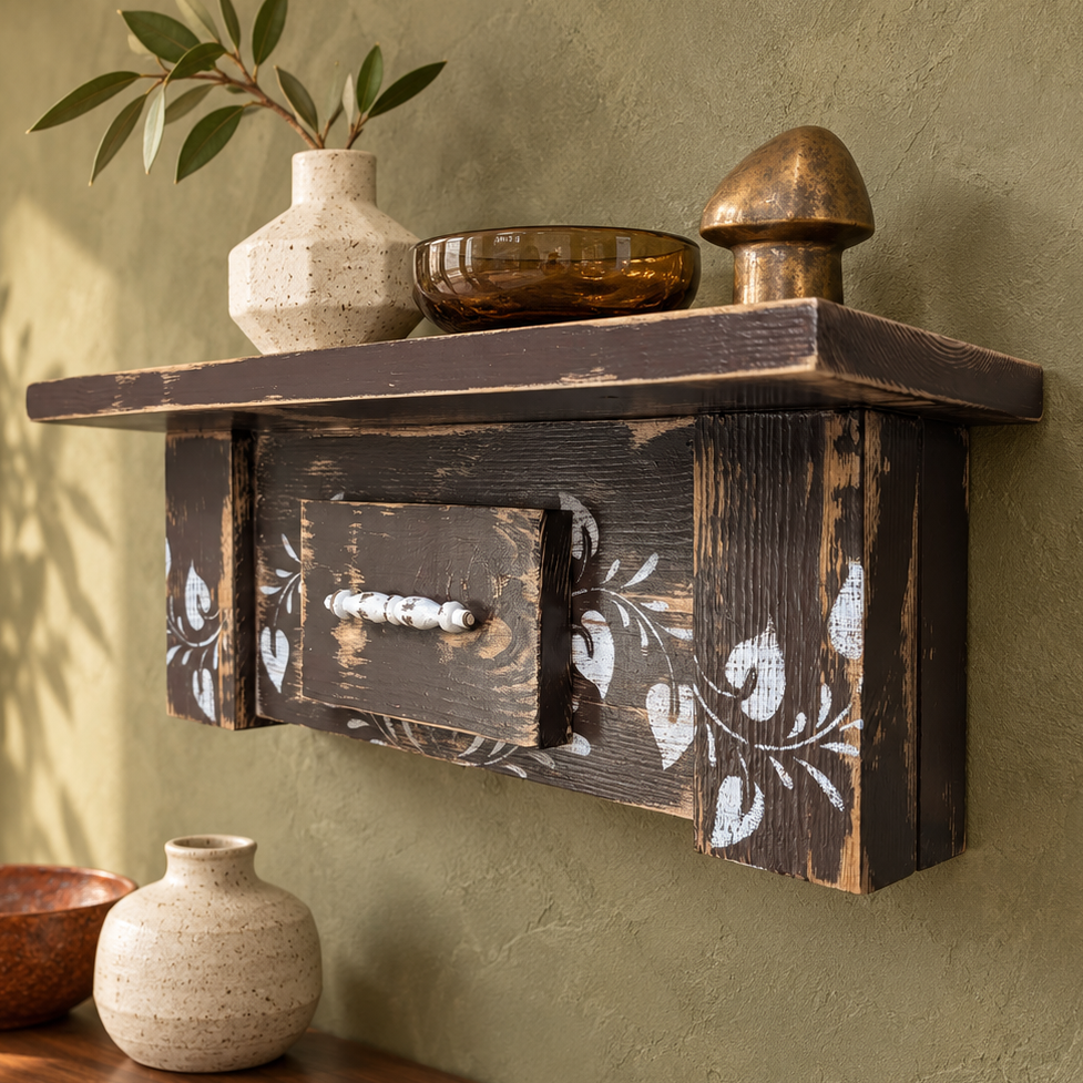 Rustic Brown Wooden Shelf