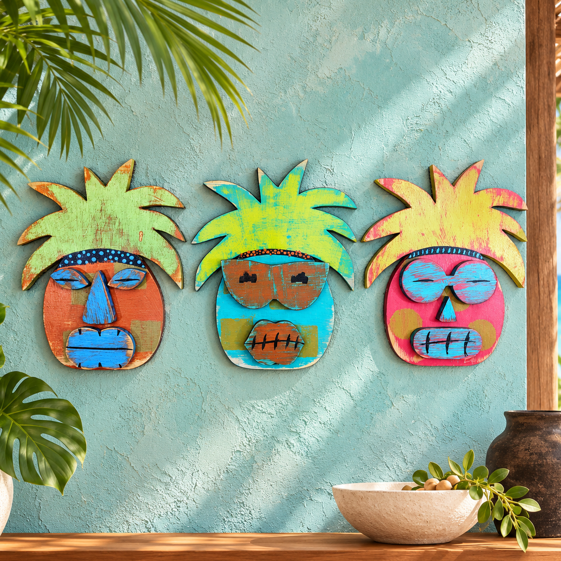 Hand Painted Pineapple Tiki Mask