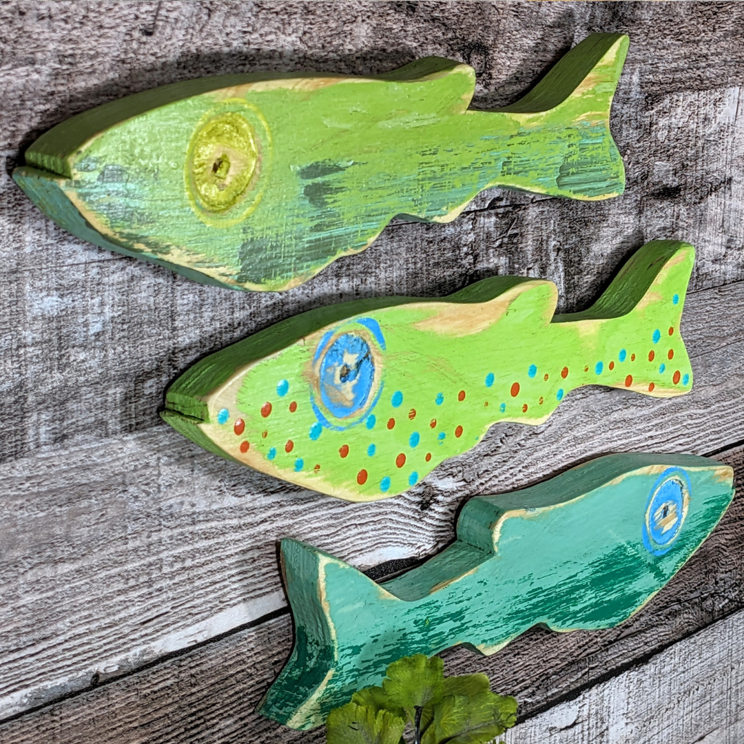 Tropical Ocean Greens Focused Nautical Nursery Whimsical School Of Fish Minnow Wall Decor Beach Lover Themed Gift Idea Wooden Fish Accent