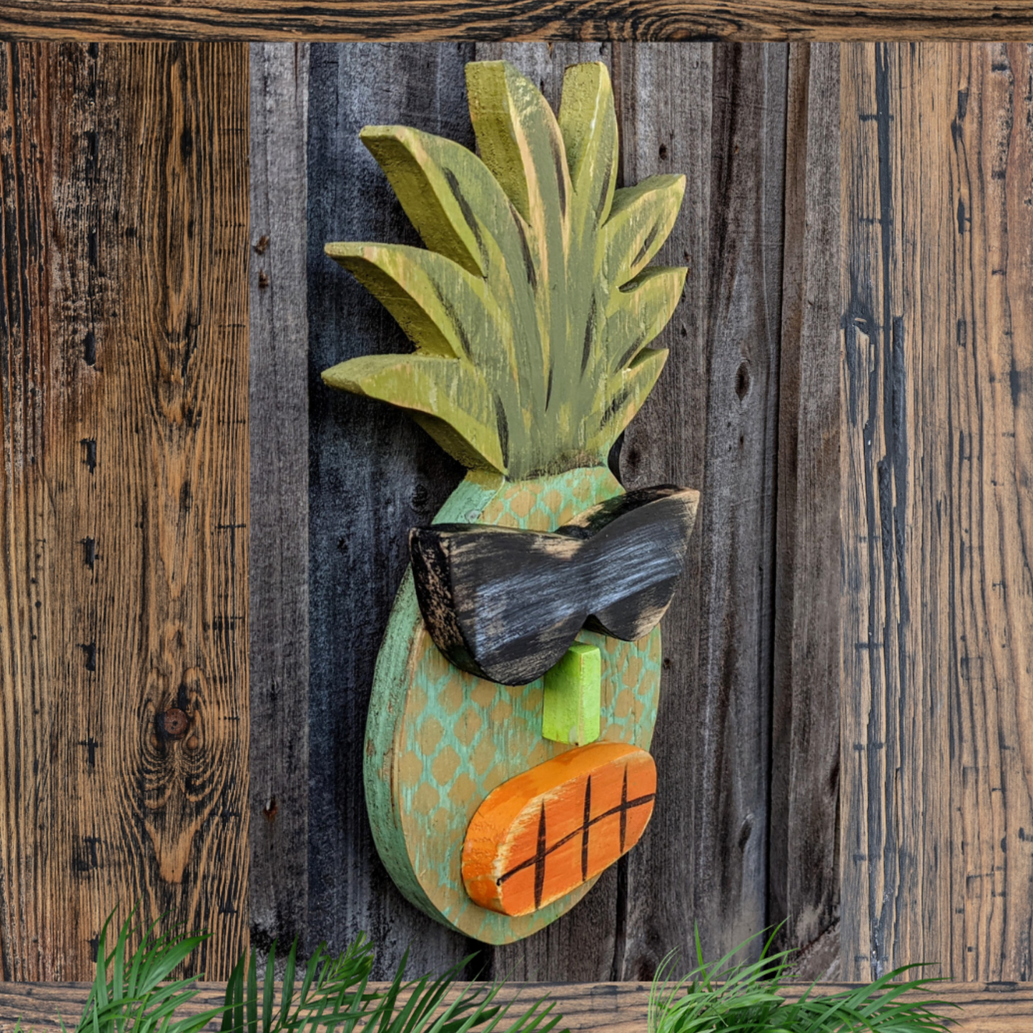 Tropical Tiki Pineapple Whimsical Art Mancave Wall Hangings Hawaiian Game Room Tiki Bar Decor Coastal Living Beach Lover Gift Idea