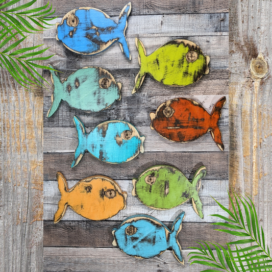 8 Tropical Fish Wall Decor Ocean Themed Kissing Fish Nursery Beach Lover Gift Idea Nautical Mancave Tiki Bar Wall Hanging Coastal Farmhouse