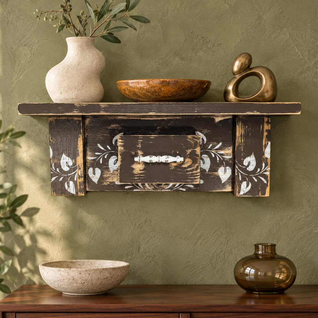 Rustic Brown Wooden Shelf