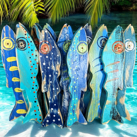 Coral Reef Blues Whimsical School Of Fish Nautical Nursery Minnow Wall Decor Ocean Themed Beach Lover Gift Idea Wooden Fish Accent