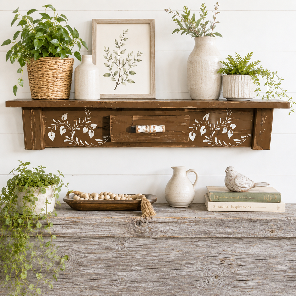 Rustic Brown Wooden Shelf