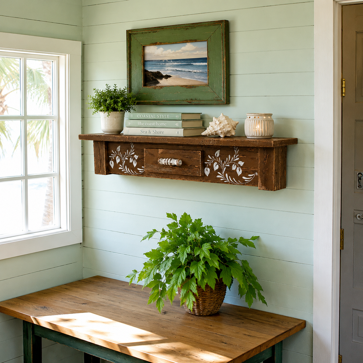 Rustic Brown Wooden Shelf