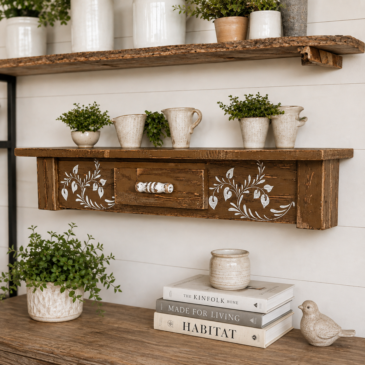 Rustic Brown Wooden Shelf