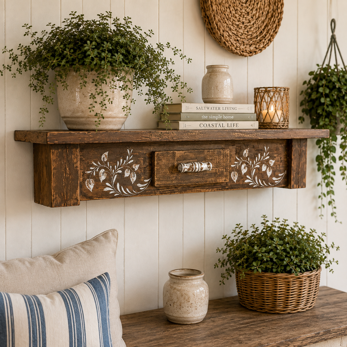 Rustic Brown Wooden Shelf