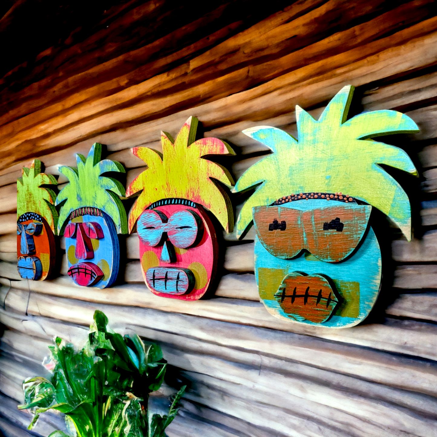 Beach Comber Pineapple Tiki Mask Whimsical Sun Worshipper Game Room Bar Sign Hawaiian Tiki Wall Hanging Wedding Accent Beach Bum Decor