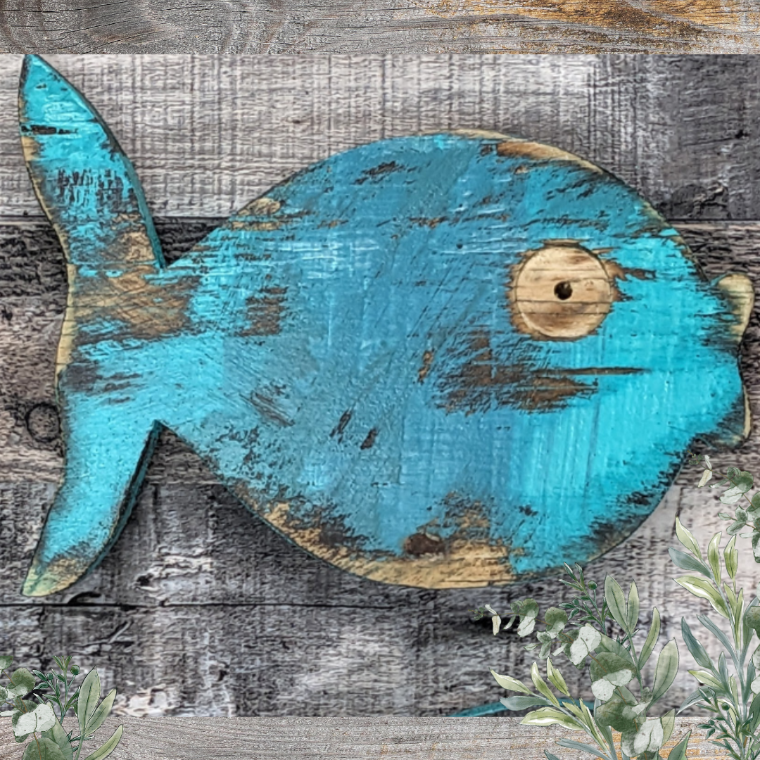 Bubble Fish Weathered Style Wall Decor Beach Lover Gift Idea For Ocean Themed Nursery Tiki Bar Wall Hanging Rustic Coastal Farmhouse Art