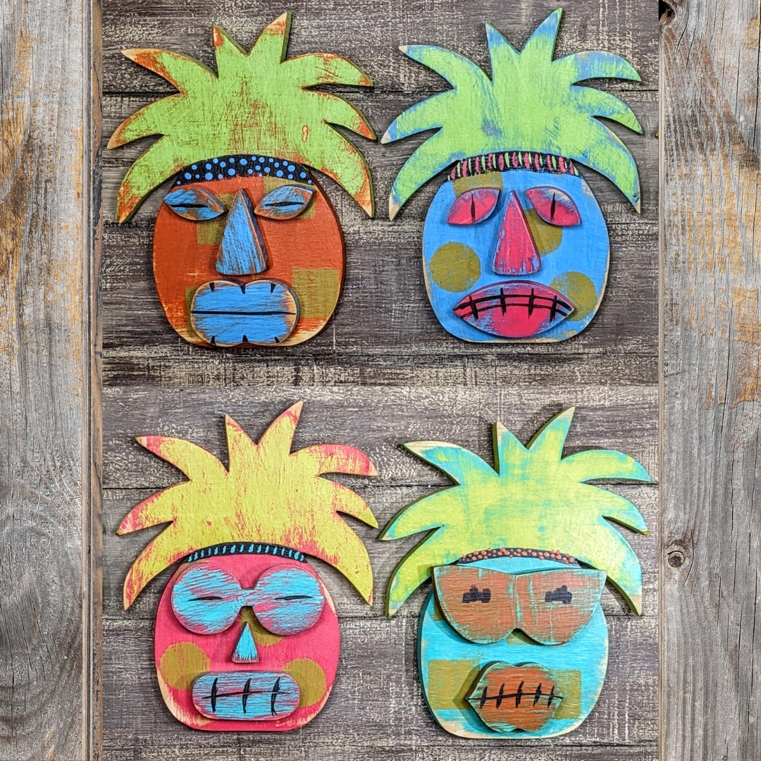 Beach Comber Pineapple Tiki Mask Whimsical Sun Worshipper Game Room Bar Sign Hawaiian Tiki Wall Hanging Wedding Accent Beach Bum Decor