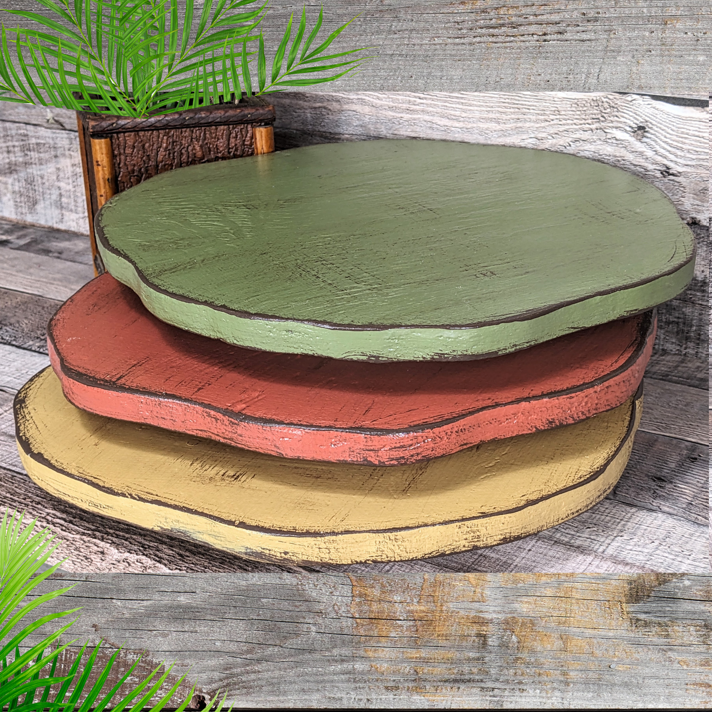 Round Wooden Entertaining Platter in Earth Tones Rustic Accent Platform Serving Tray Large Wedding Candle Display Plant Pedestal Stand Kitchen Appliance Riser