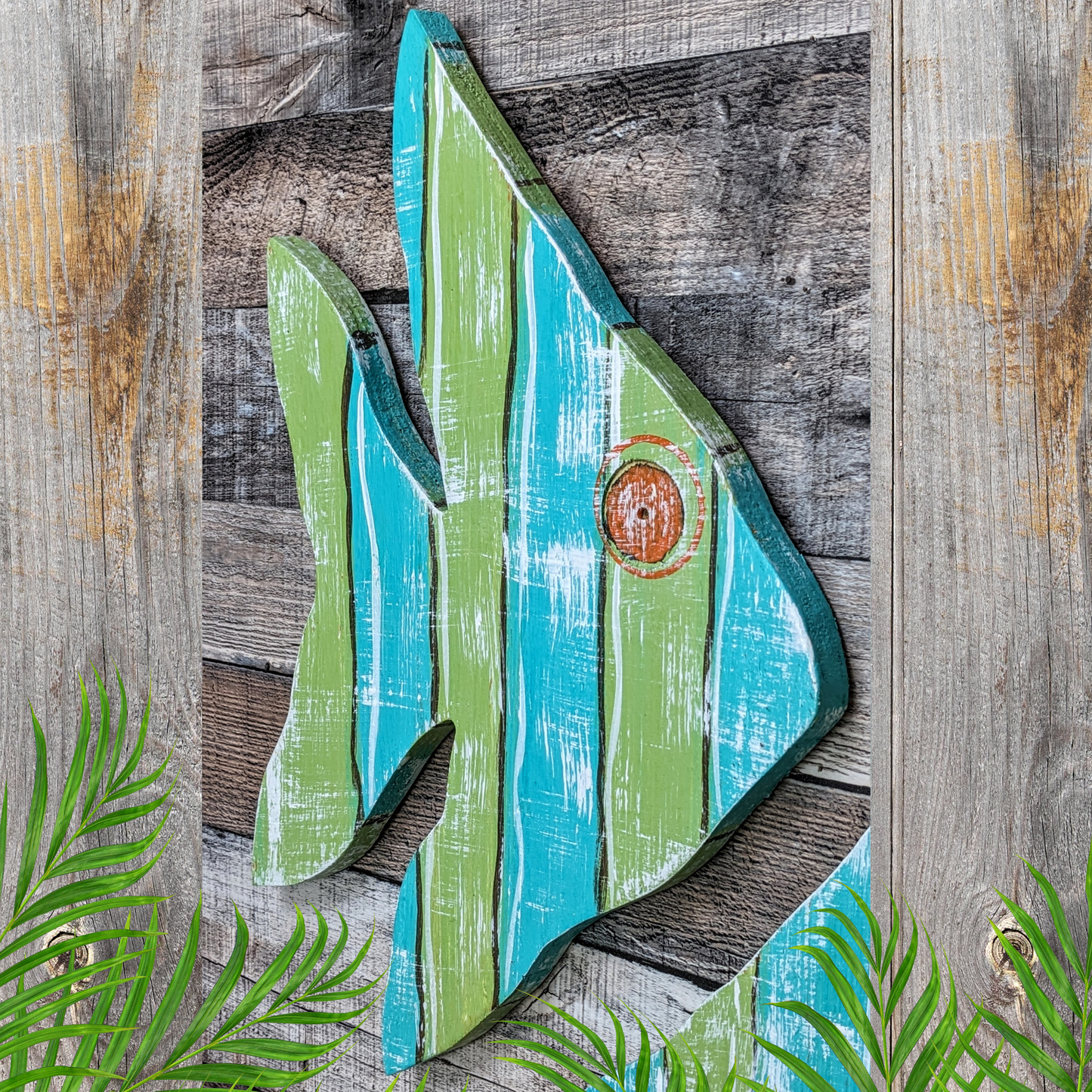 Ocean Inspired Coastal Beach House Art Wooden Angelfish Wall Hanging Fish Decor Gift Idea Whimsical Nautical Nursery