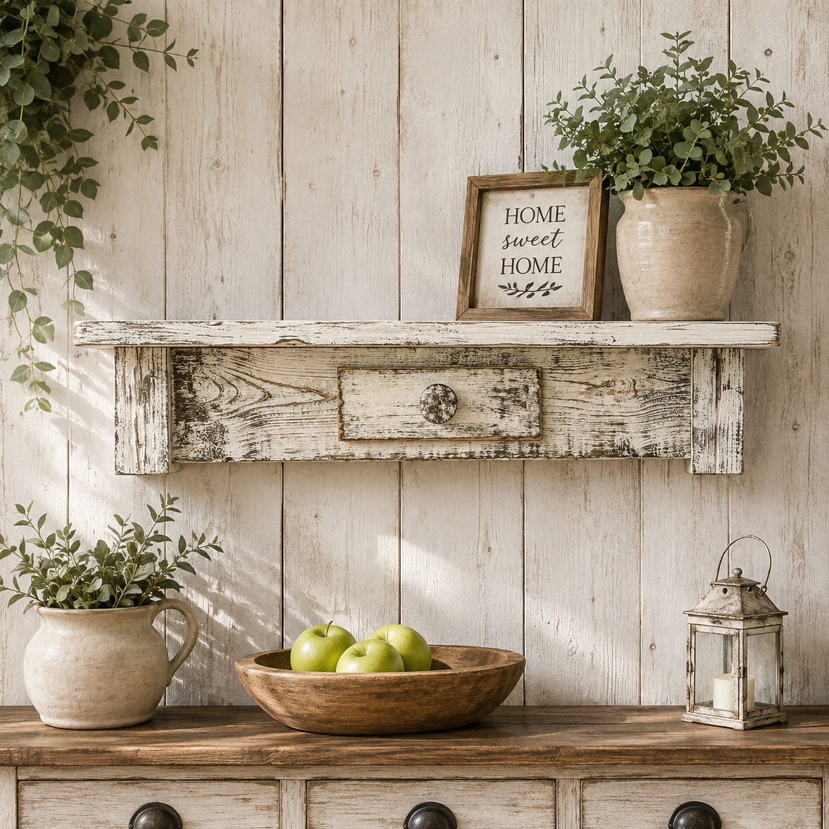 Rustic Weathered Style White Display Shelf