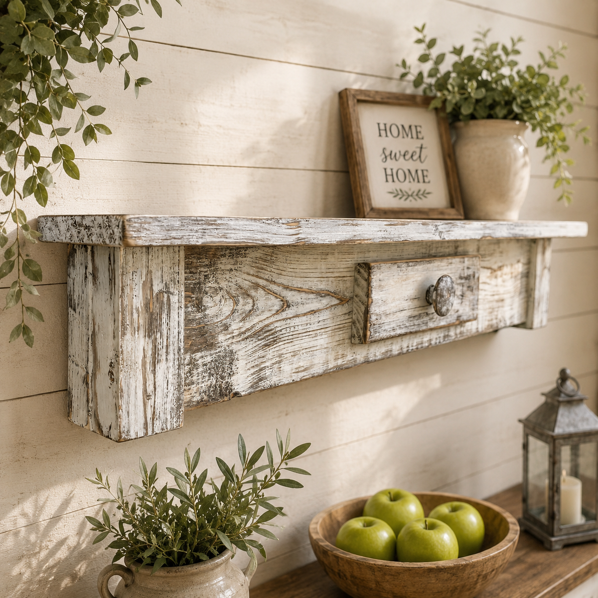 Rustic Weathered Style White Display Shelf