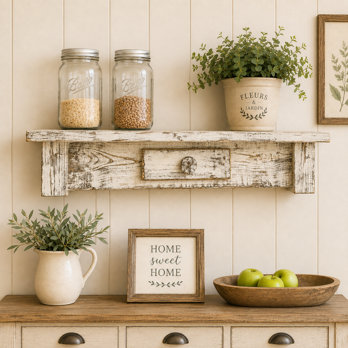 Rustic Weathered Style White Display Shelf