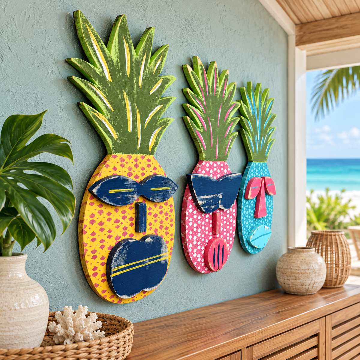 Colorful Pineapple Tiki Wall Decor