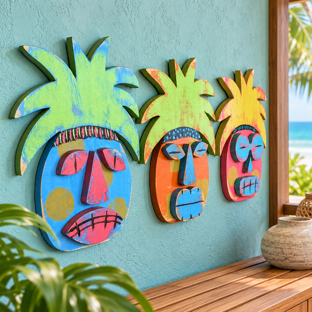 Hand Painted Pineapple Tiki Mask