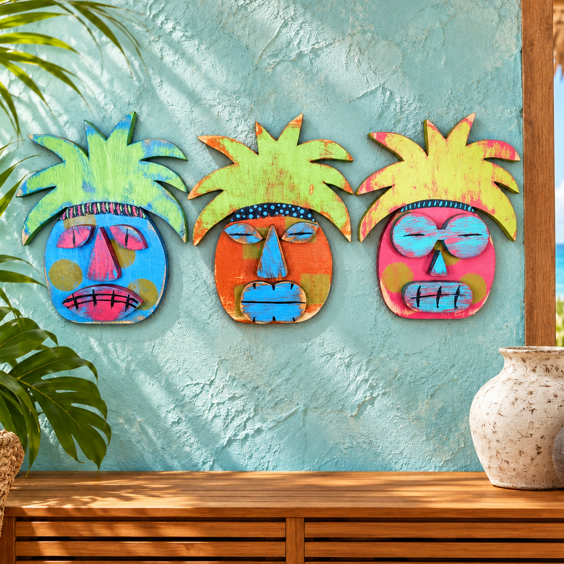 Hand Painted Pineapple Tiki Mask