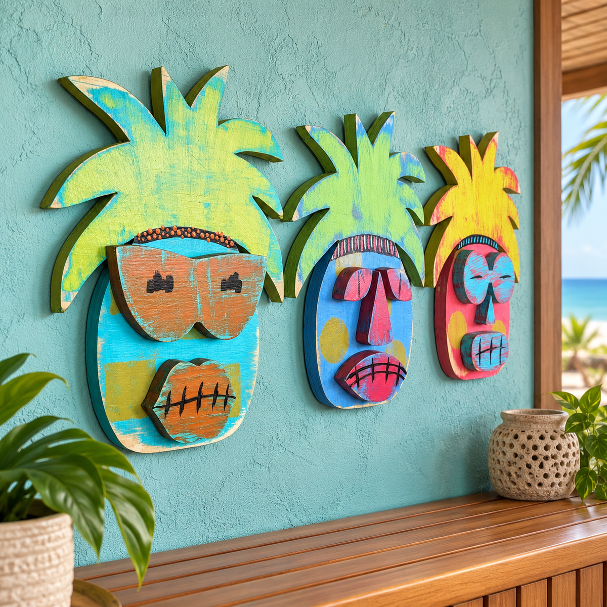 Hand Painted Pineapple Tiki Mask