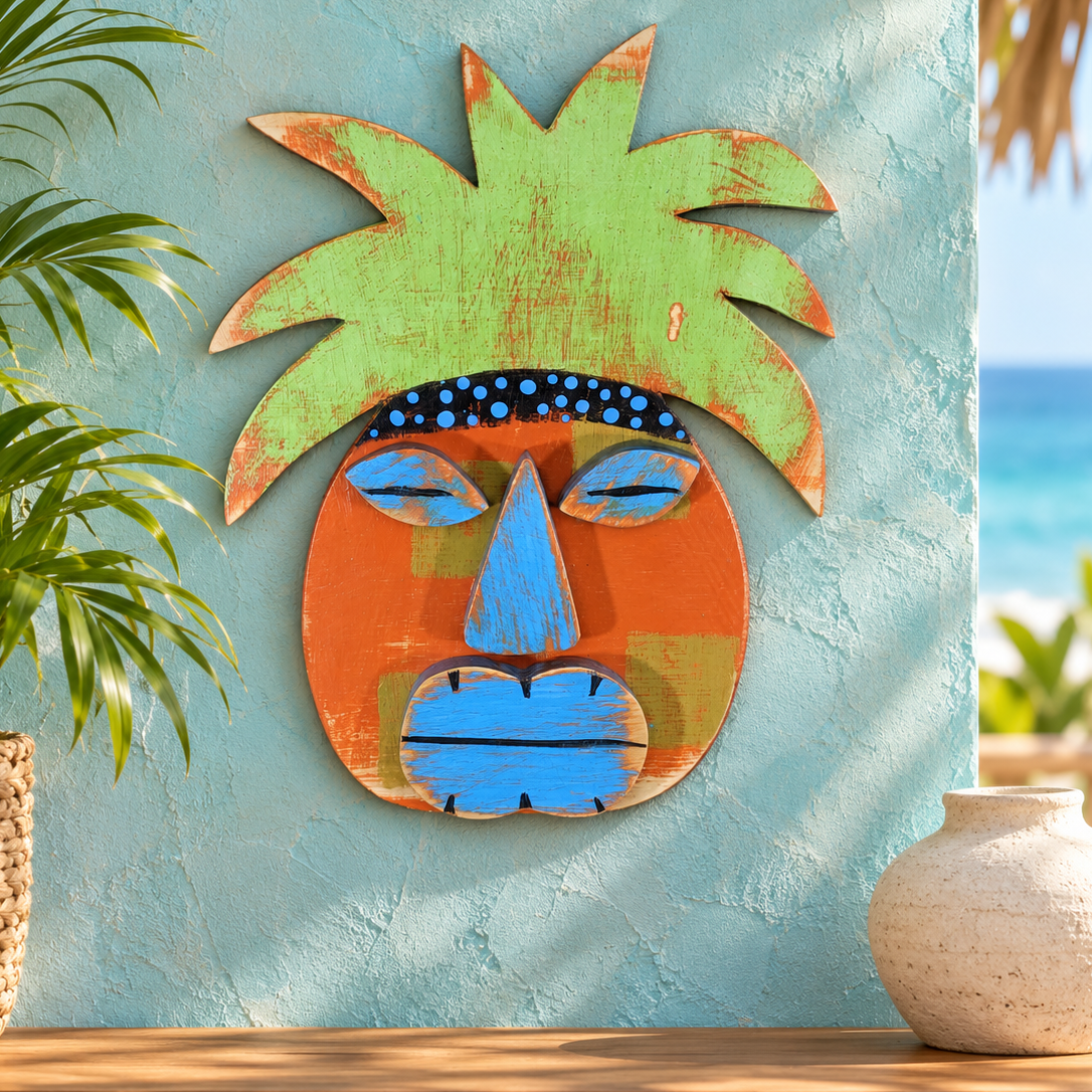 Hand Painted Pineapple Tiki Mask