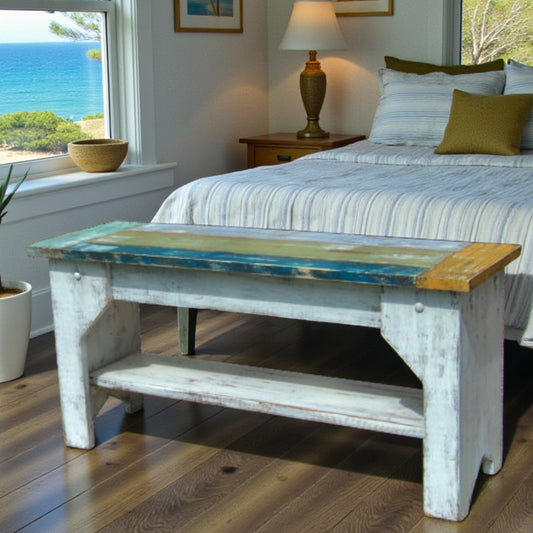 Island Style Indoor Bench Coastal Farmhouse Kitchen Table Seating Mudroom Shoe Storage Covered Porch Rustic Country Bench