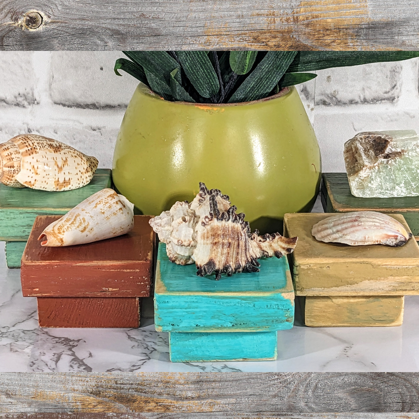 Tiny Shelf Display Accent Block Mini Wood Platform Tiered Tray Rustic Riser Miniature Display Stand Small Home Gift Beach And Country Colors