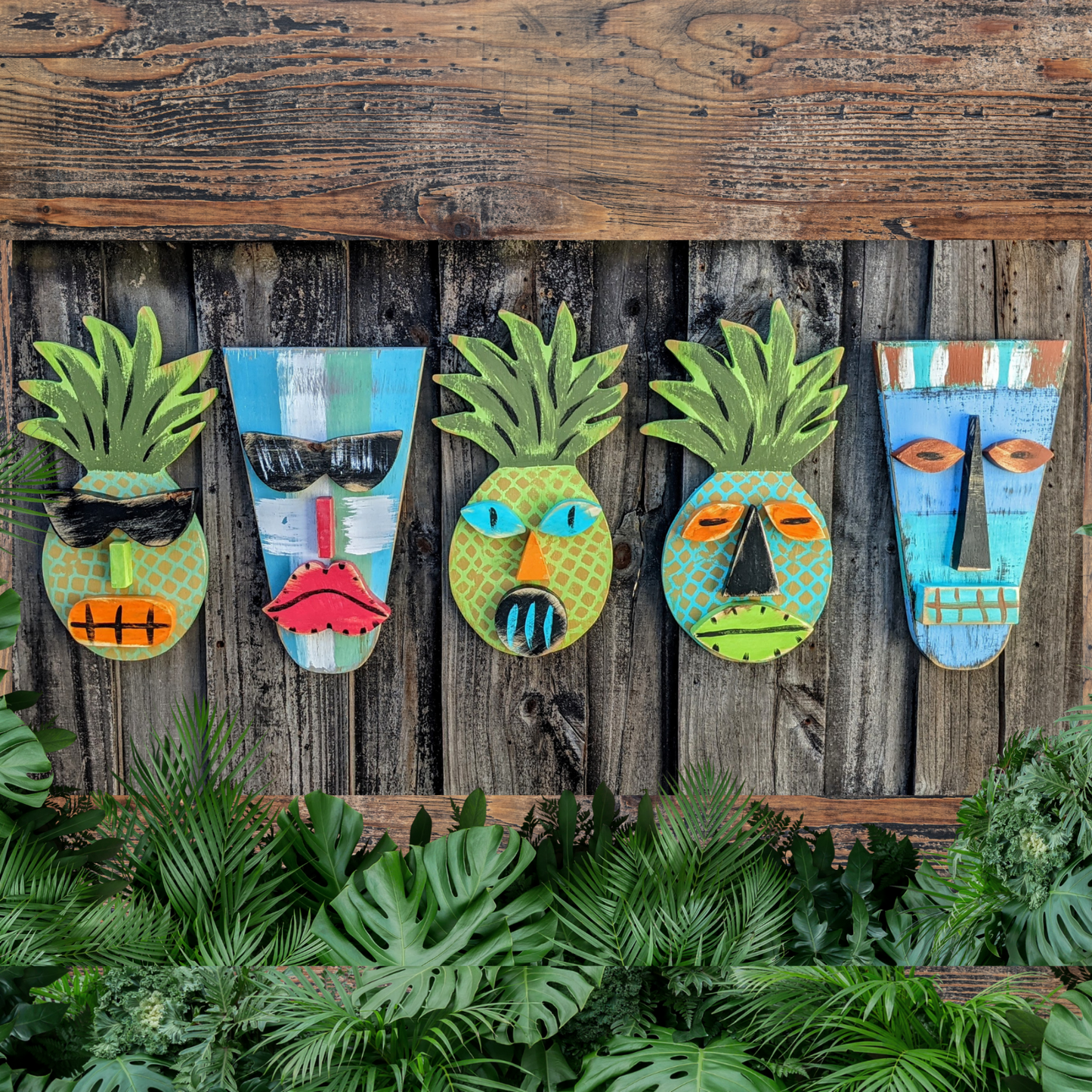 Beach Lover Gift Idea Tropical Tiki Wall Decor Rustic Tribal Mask Bar Sign Mancave Wall Hanging Game Room Accent Hawaiian Style Tiki Art