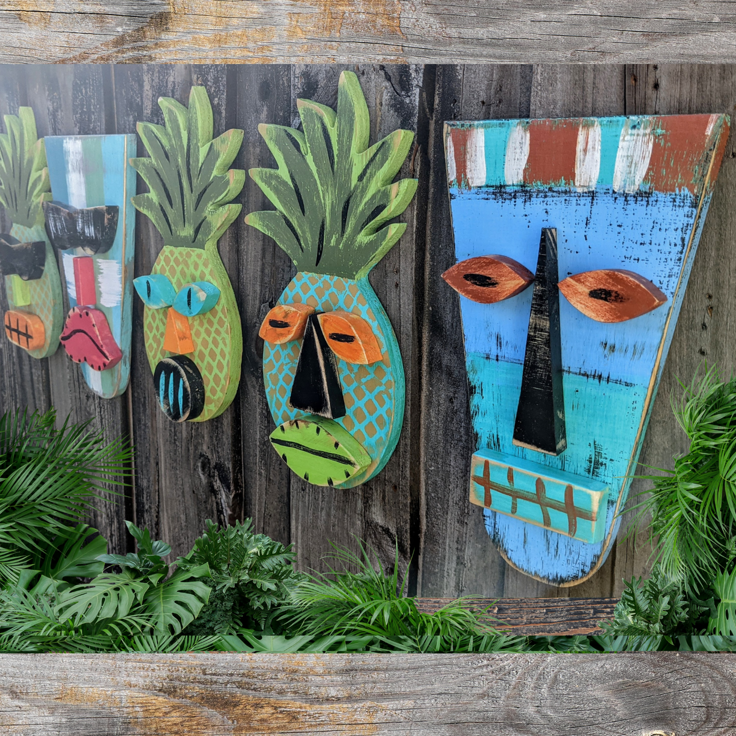 Beach Lover Gift Idea Tropical Tiki Wall Decor Rustic Tribal Mask Bar Sign Mancave Wall Hanging Game Room Accent Hawaiian Style Tiki Art