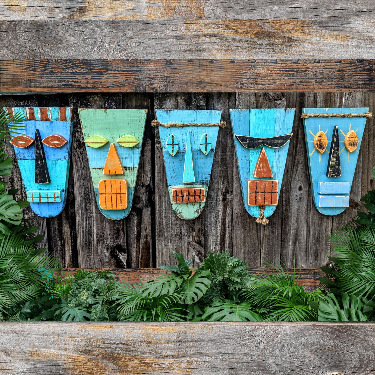 Beach Lover Gift Idea Tropical Tiki Wall Decor Rustic Tribal Mask Bar Sign Mancave Wall Hanging Game Room Accent Hawaiian Style Tiki Art