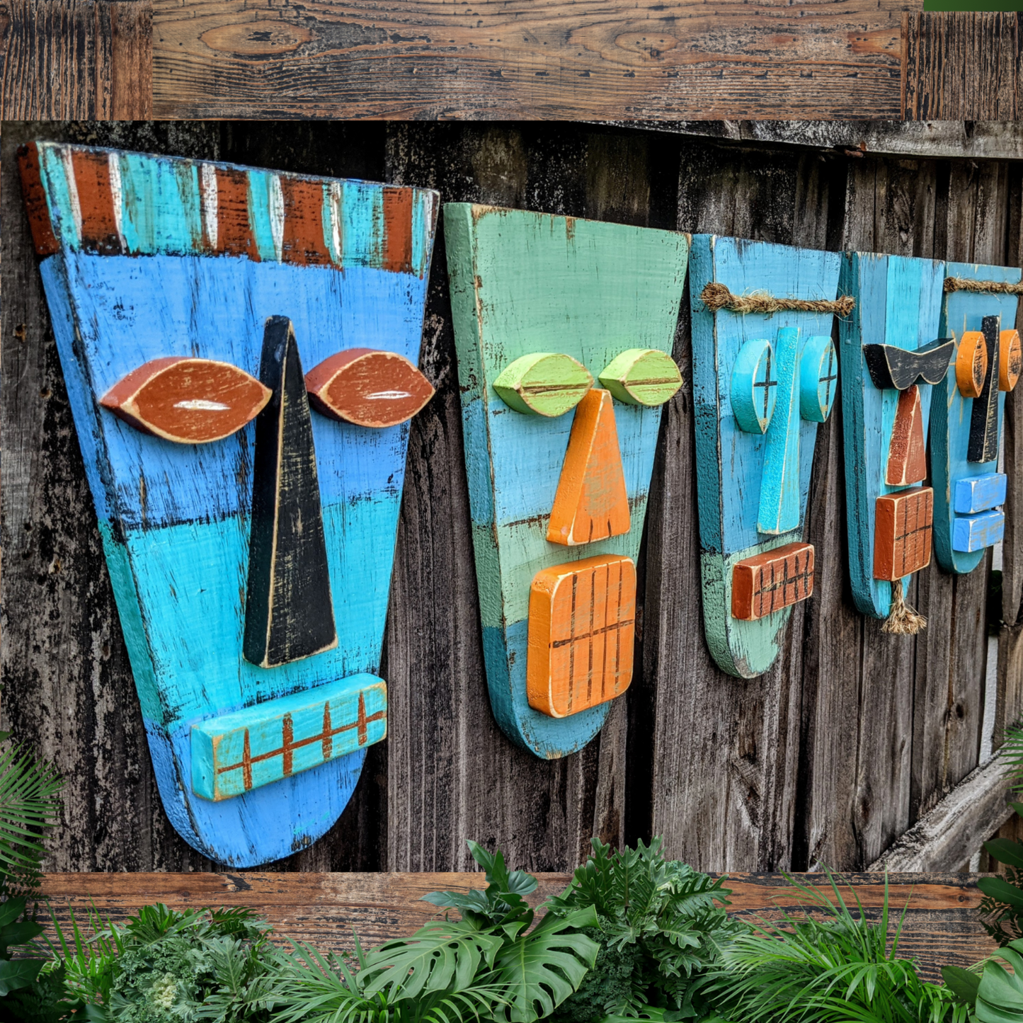 Beach Lover Gift Idea Tropical Tiki Wall Decor Rustic Tribal Mask Bar Sign Mancave Wall Hanging Game Room Accent Hawaiian Style Tiki Art