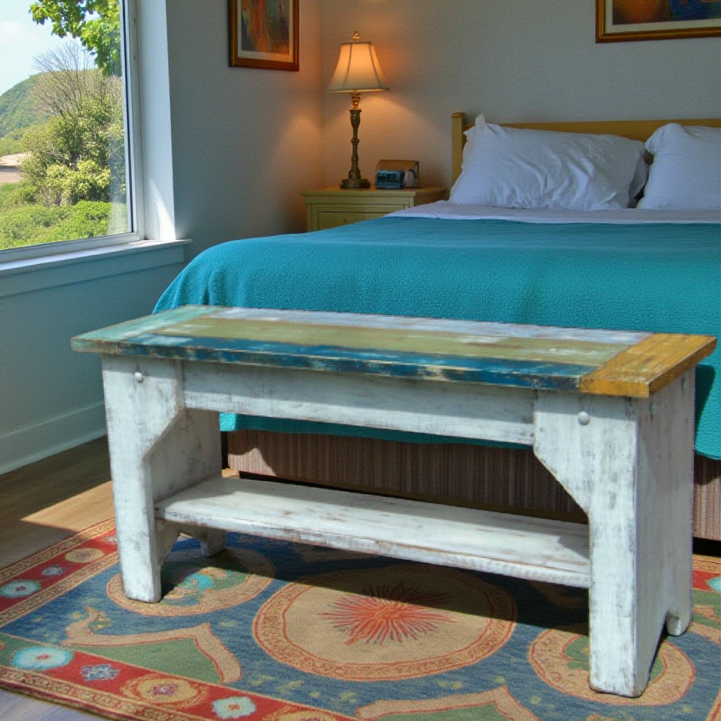 Island Style Indoor Bench Coastal Farmhouse Kitchen Table Seating Mudroom Shoe Storage Covered Porch Rustic Country Bench