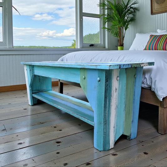 Beach House Style Entryway Indoor Coastal Bench Farmhouse Kitchen Table Seating Mudroom Shoe Storage Covered Porch Rustic Country Bench