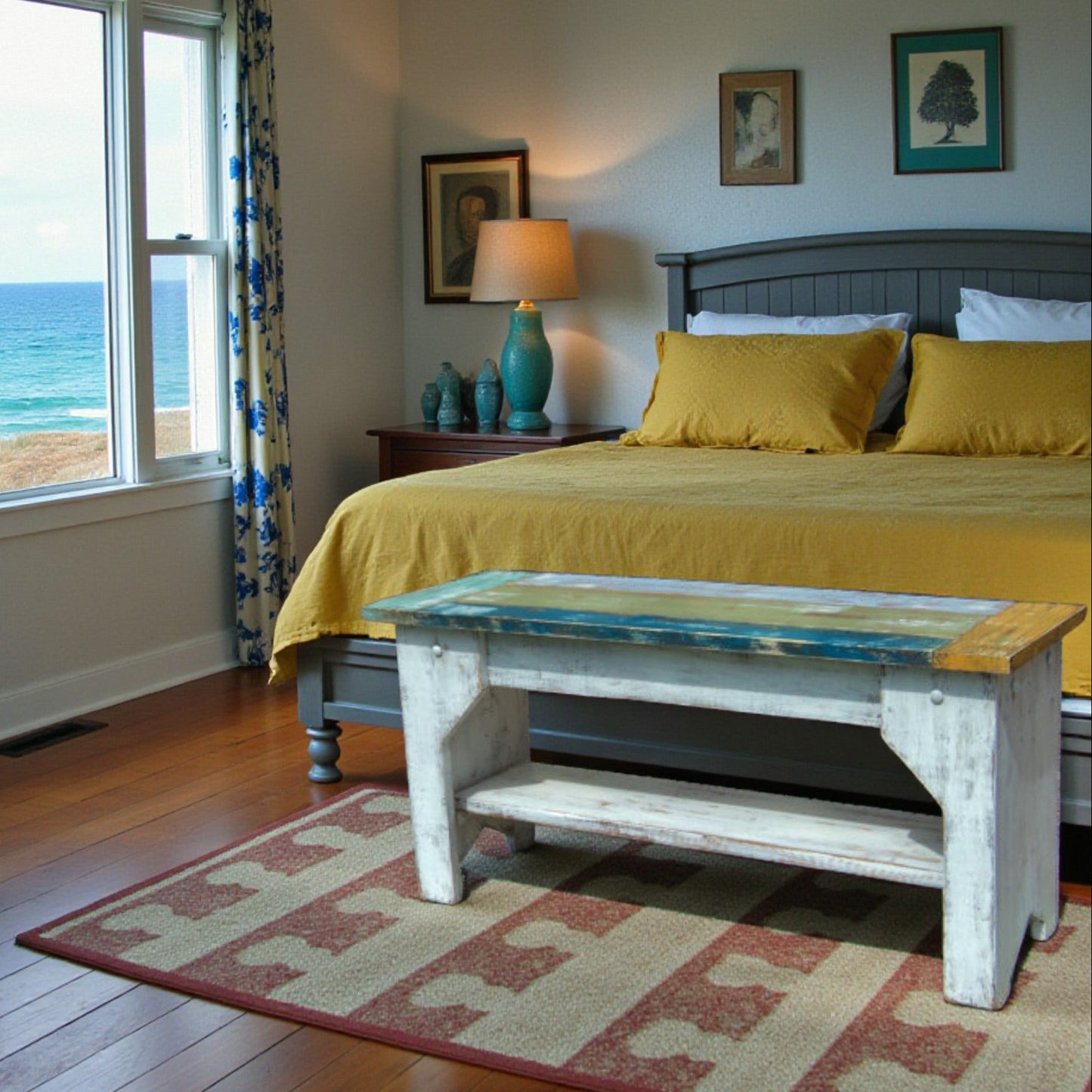 Island Style Indoor Bench Coastal Farmhouse Kitchen Table Seating Mudroom Shoe Storage Covered Porch Rustic Country Bench