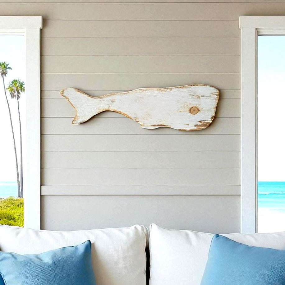 Small Rustic Wooden Whale Nautical Housewarming Gift Idea Coastal Living Room Wall Decor Primitive Wood Whale Ocean Themed Nursery Accent