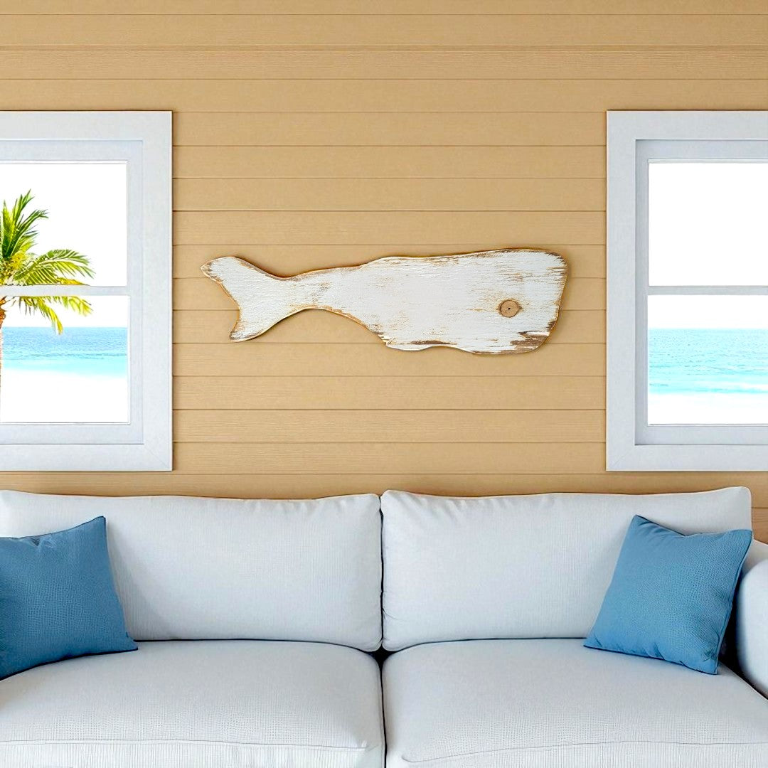 Small Rustic Wooden Whale Nautical Housewarming Gift Idea Coastal Living Room Wall Decor Primitive Wood Whale Ocean Themed Nursery Accent