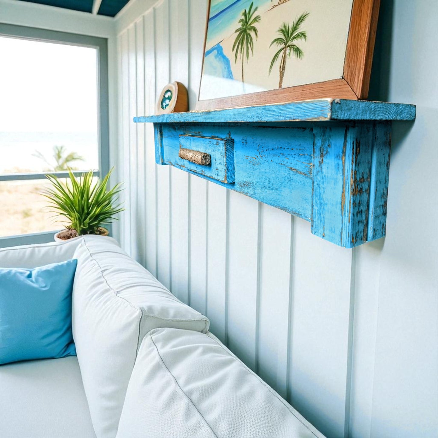 Island Style Extra Rustic Wooden Shelf Bathroom Decor Country Cottage Photo Ledge Coastal Farmhouse Cook Book Holder Powder Room Storage